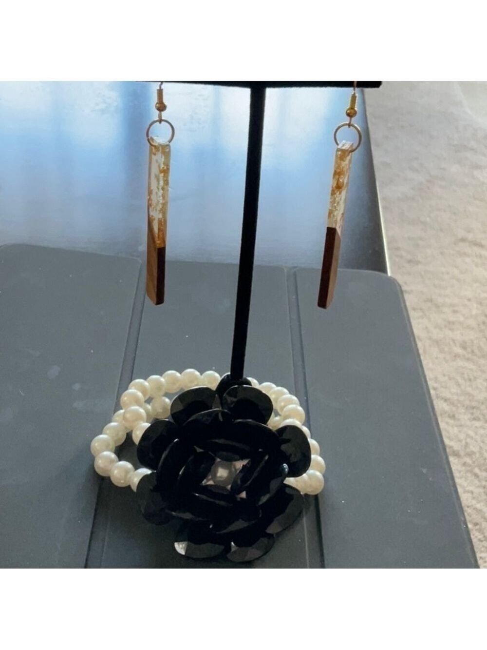 Pair of resin two tone bar earrings